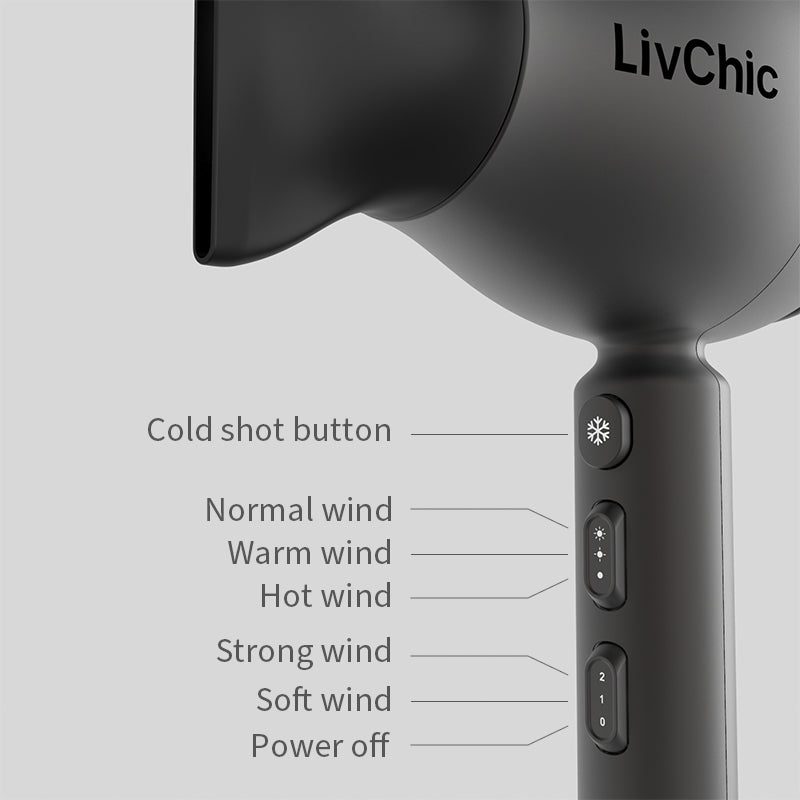 LivChic Professional Negative Ion Blow Dryer With High Powerful Strong Wind, Cold Settings With 1 Nozzles Lightweight